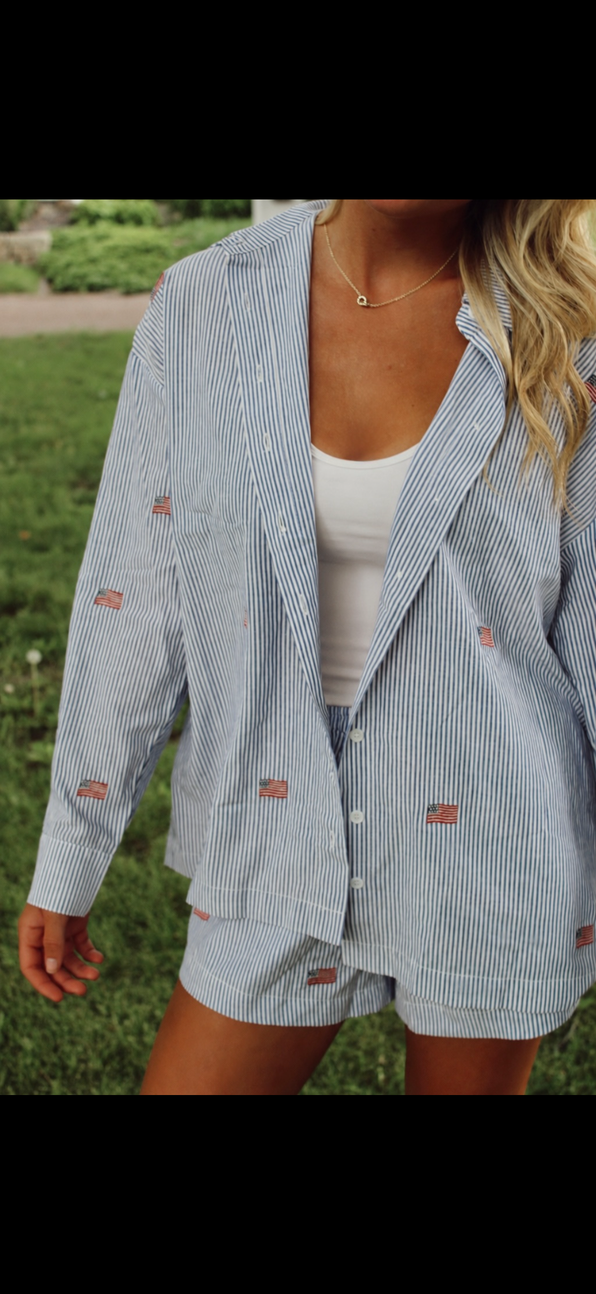 American Flag Linen Button Up