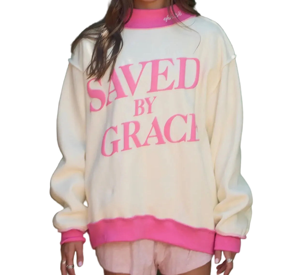 Pink Saved by Grace Mock Neck