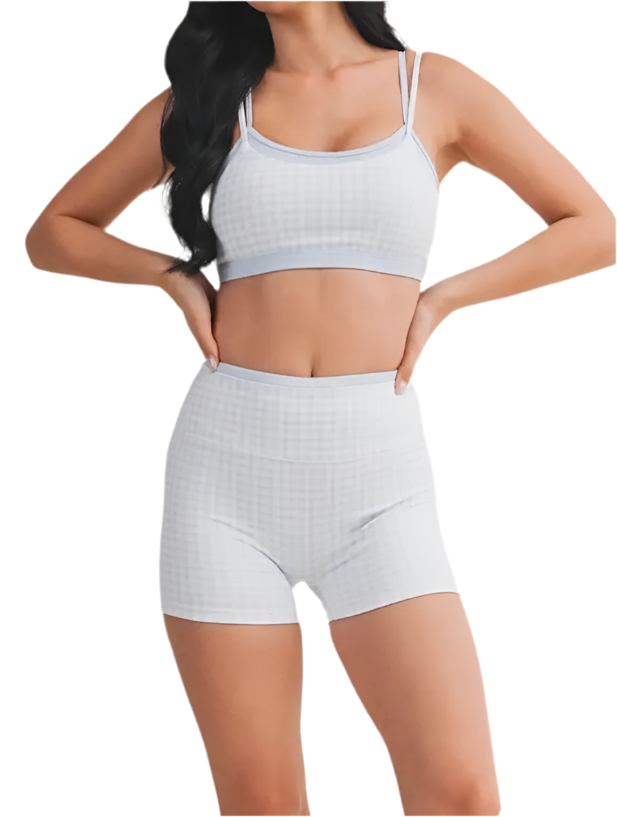 Blue Gingham Workout Set