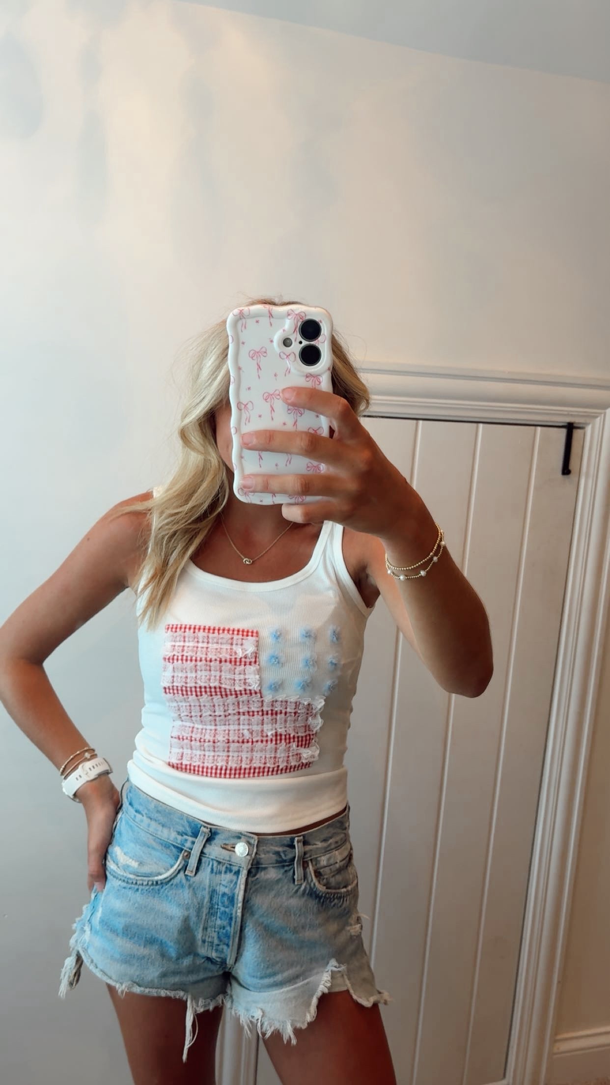 Gingham lace Patch Tank