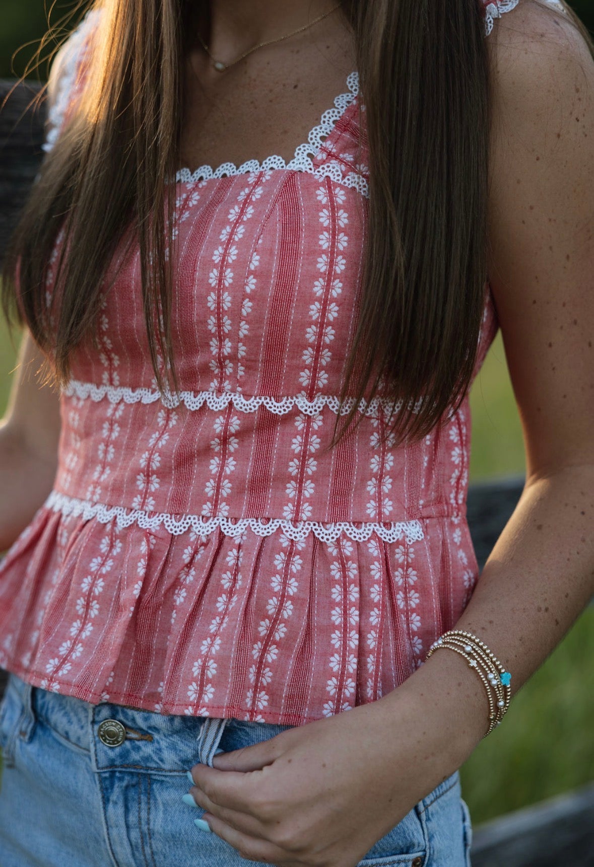 Red Lace Trim Top