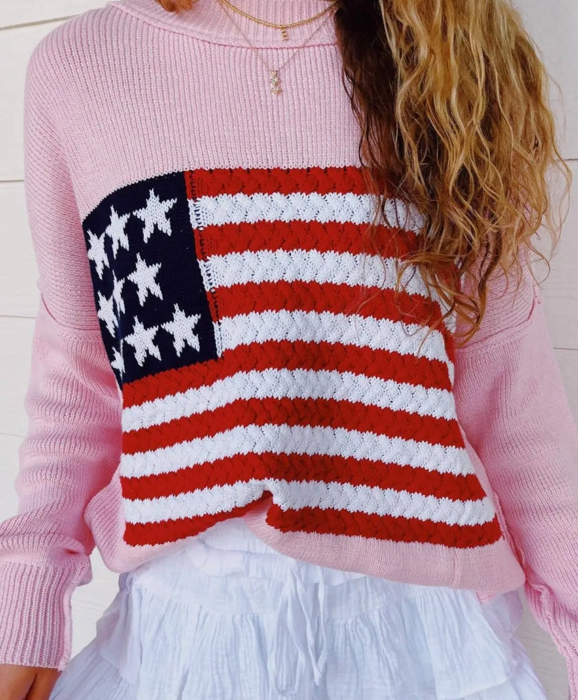 Pink American Flag Sweater