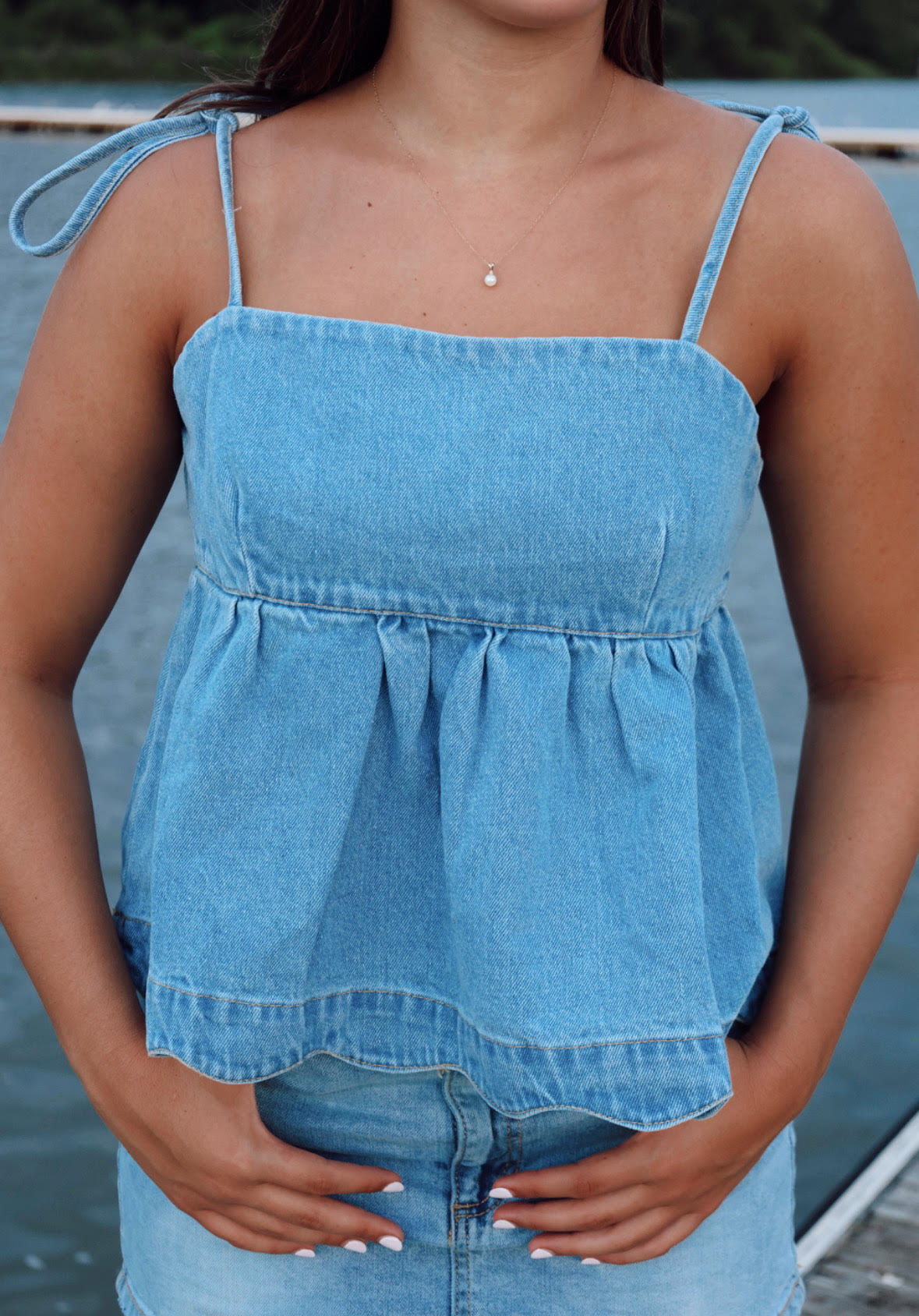 Denim Tie Strap Top