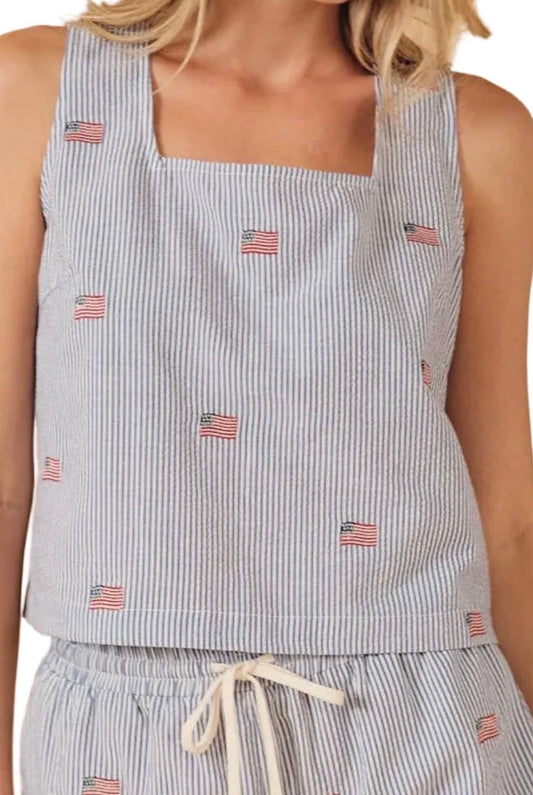 American Flag Linen Top