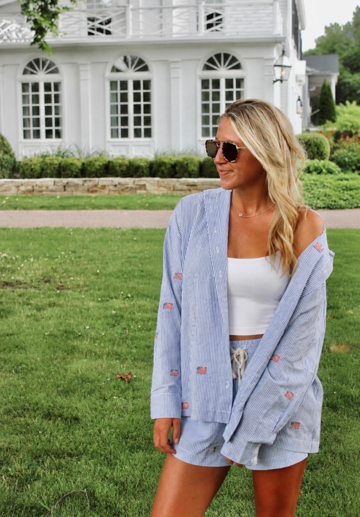 American Flag Linen Button Up