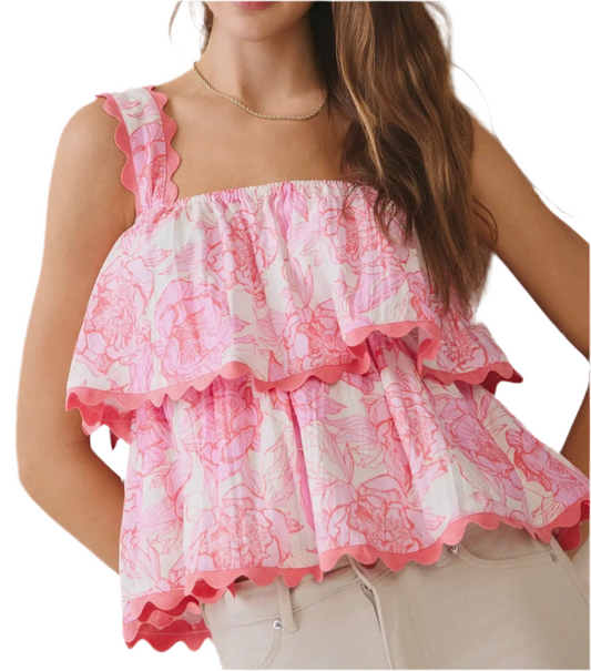 Floral Ruffle Strap Top