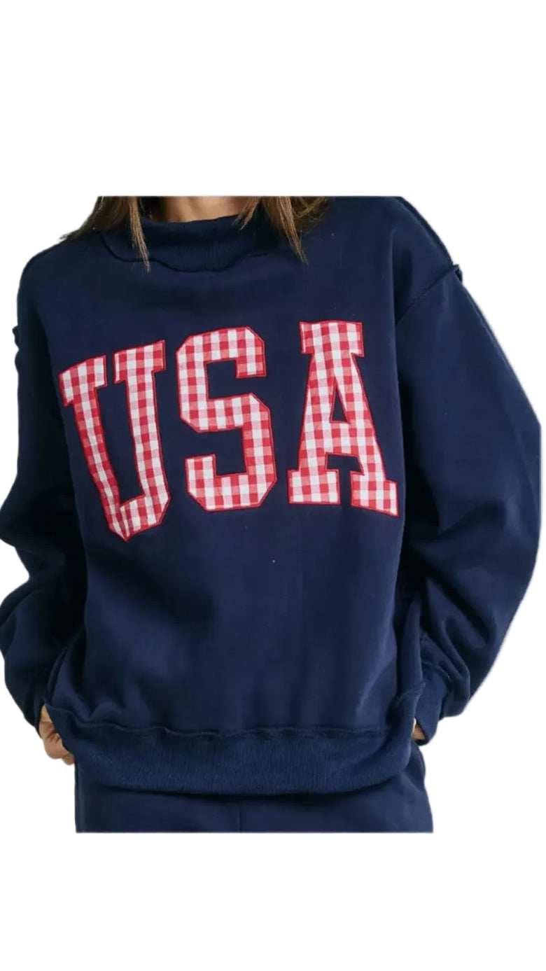 USA Gingham Mock Neck