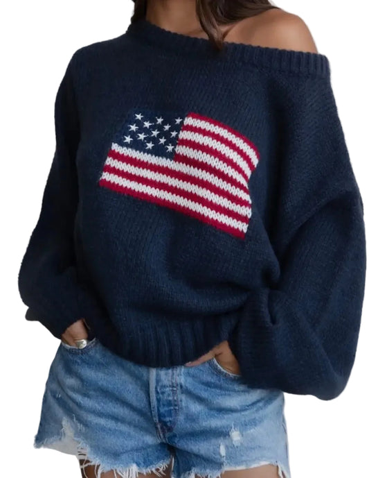 American flag off the shoulder sweater