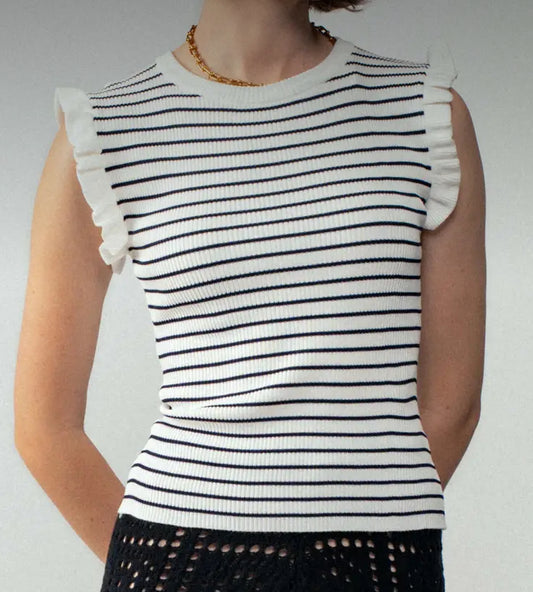 Black & White Ribbed Ruffle Tank