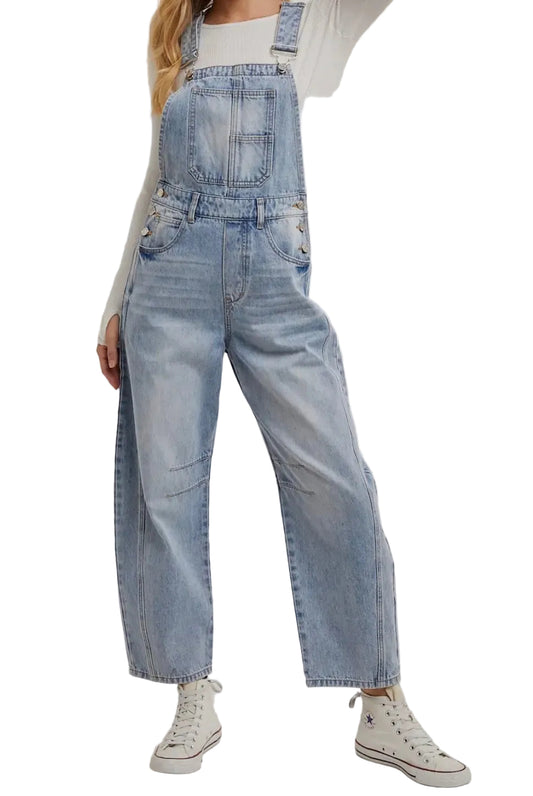 Denim Barrel Overalls
