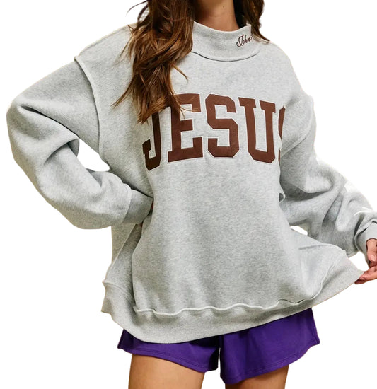 Jesus Brown Mock Neck