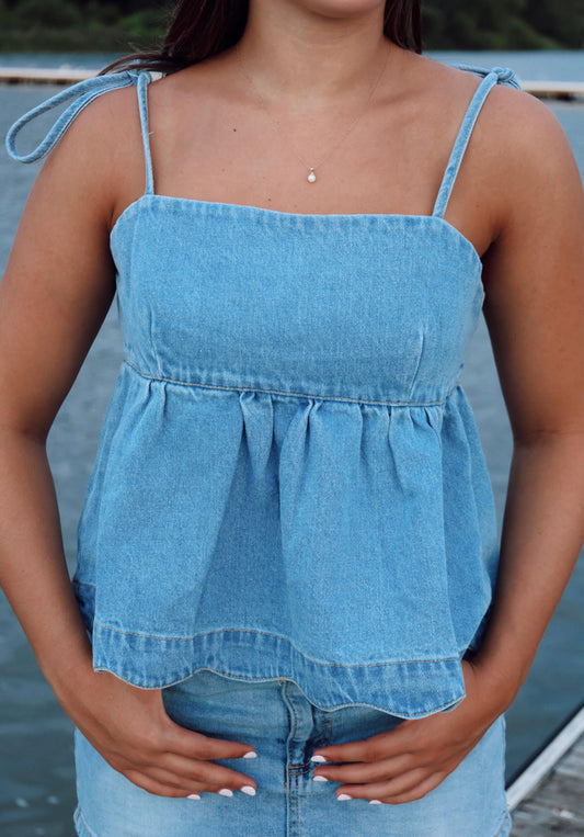 Denim Tie Strap Top